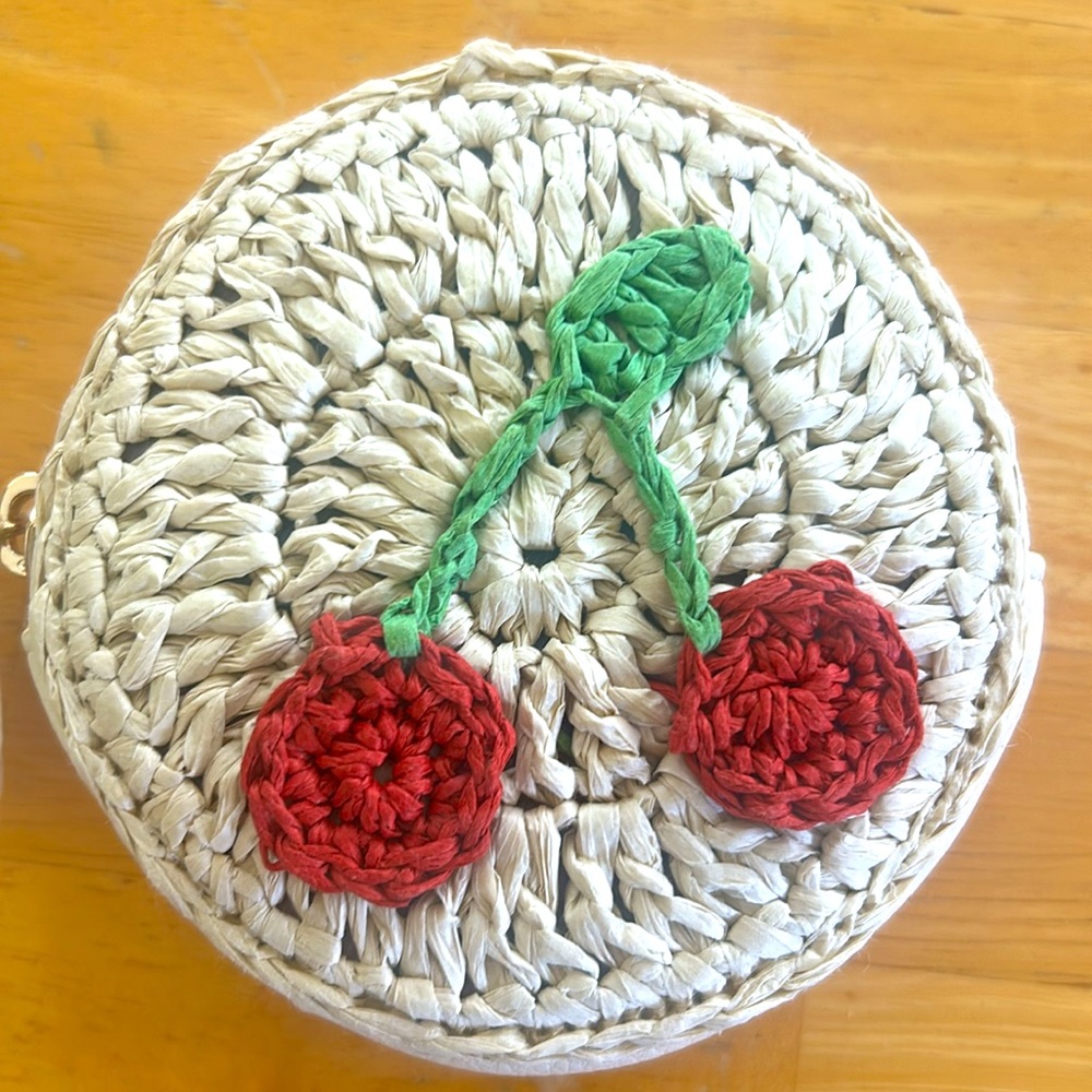 Lauren Conrad Round Straw Bag with Cherry Design - Picture 1 of 8